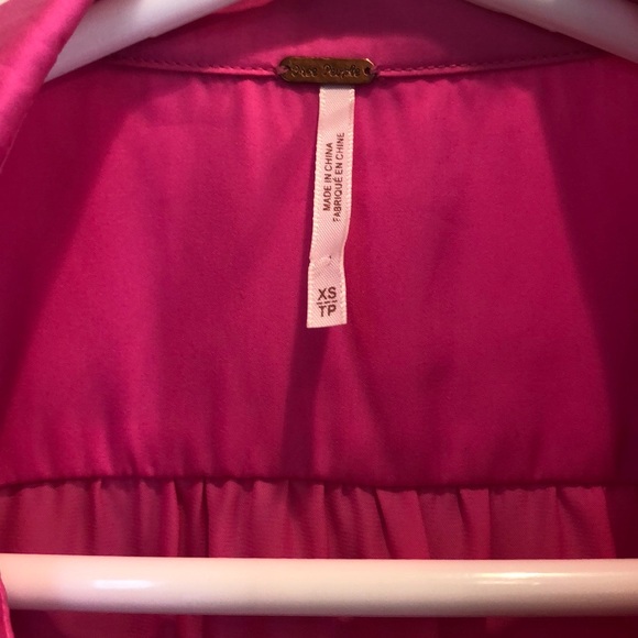 Free People Hot Pink Button Up Collar Blouse - Picture 3 of 4